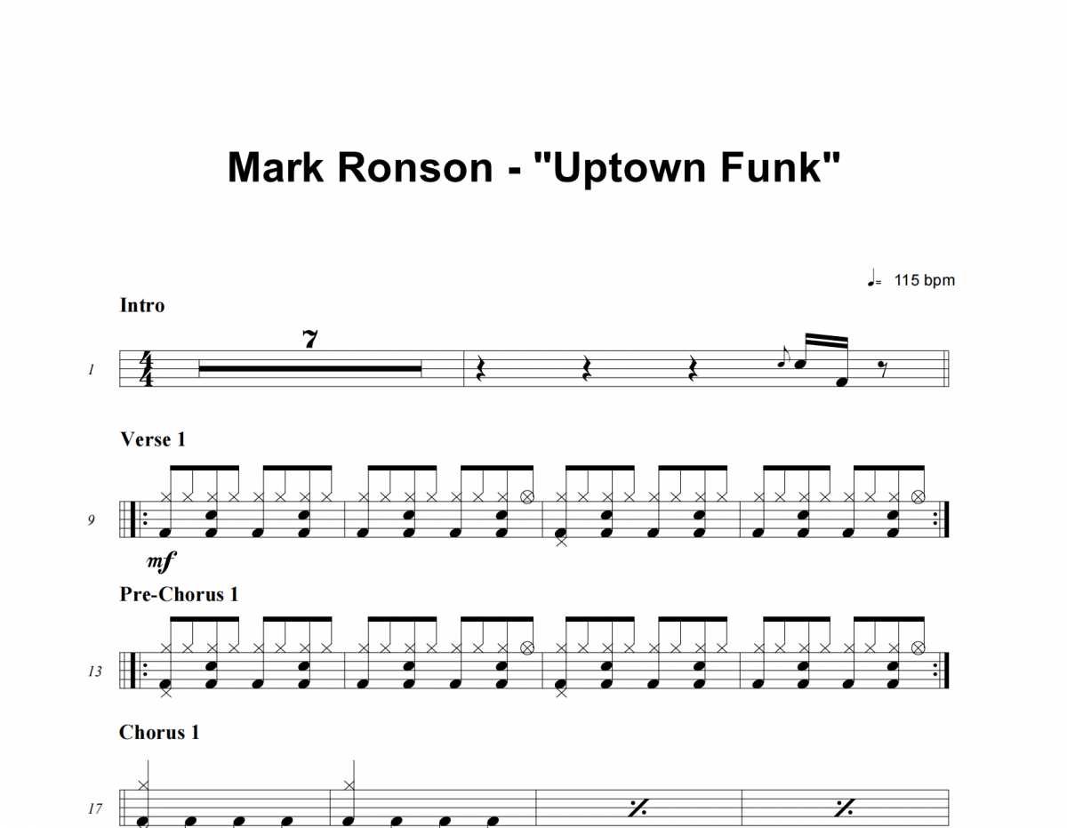 Mark Ronson、Bruno Mars-Uptown Funk (Explicit)架子鼓谱