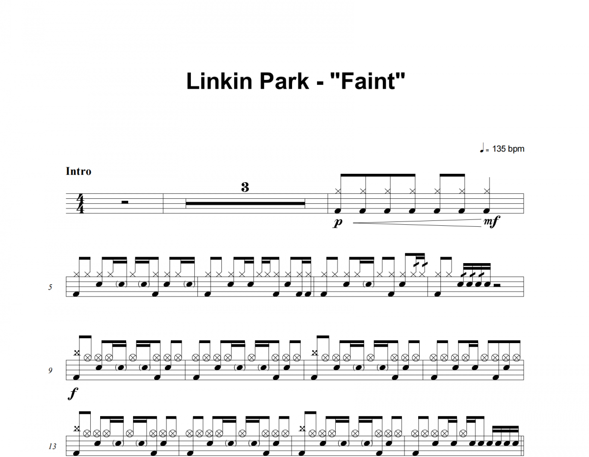LINKIN PARK-Faint架子鼓谱爵士鼓曲谱 老虎不说谎制谱