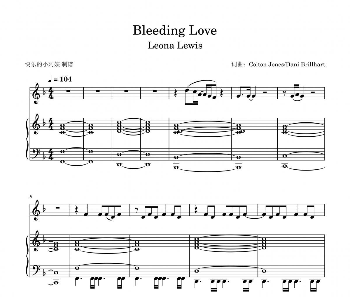 Bleeding Love钢琴谱 Leona Lewis-Bleeding Love五线谱
