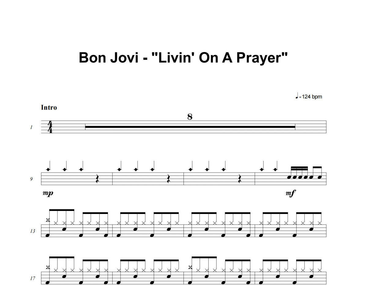Livin' On A Prayer鼓谱 Bon Jovi-Livin' On A Prayer架子鼓谱