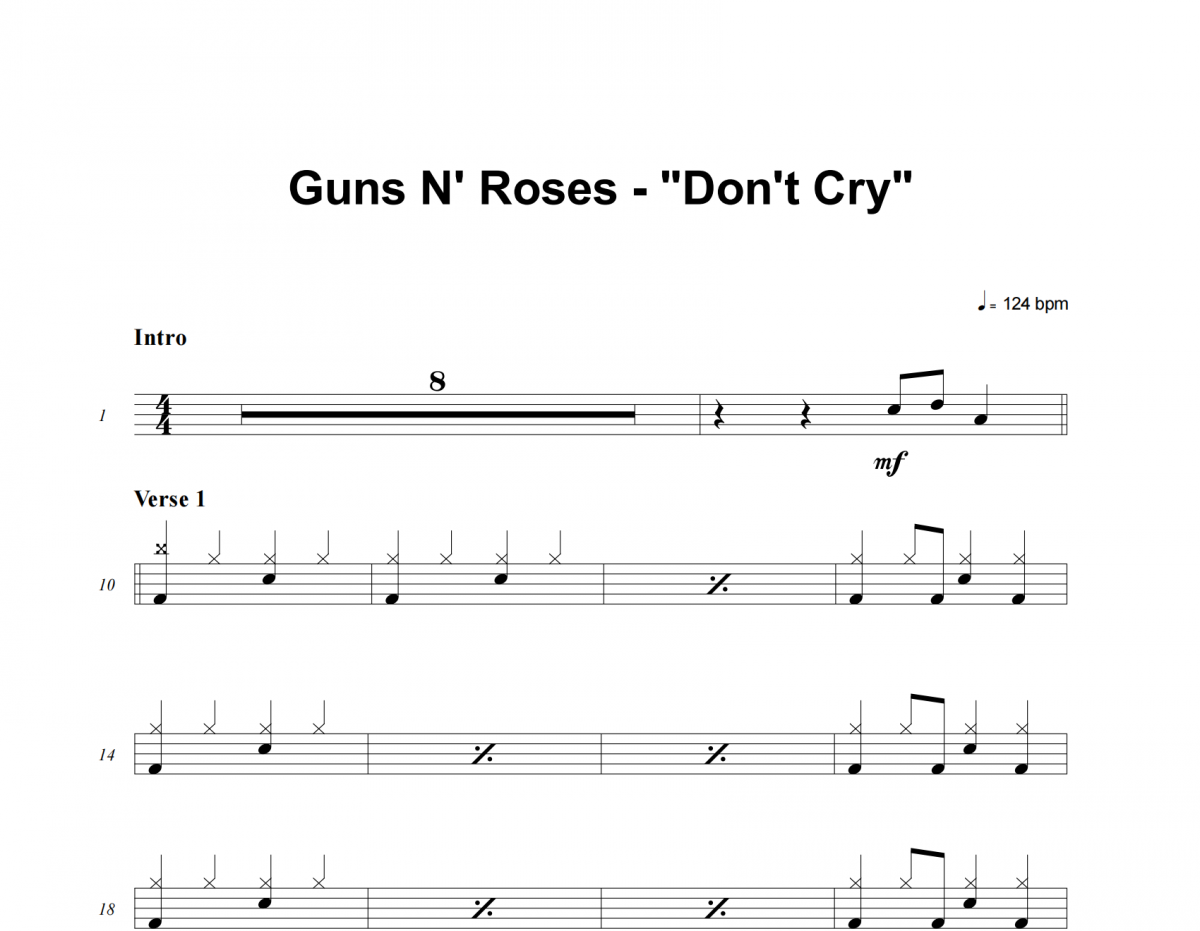 Guns N' Roses-Don't Cry (Original)架子鼓谱爵士鼓曲谱