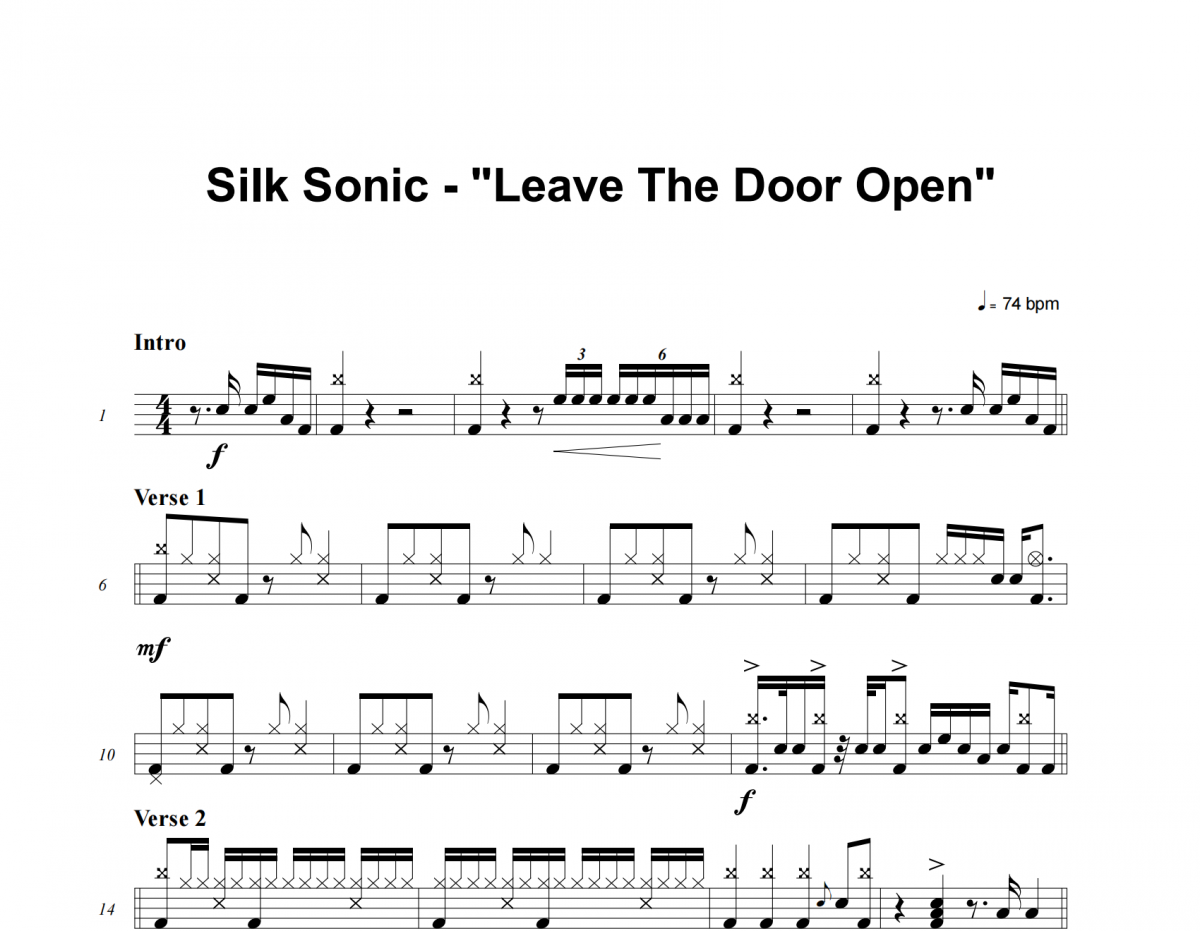 Bruno Mars、Anderson .Paak、Silk-Leave The Door Open爵士鼓谱 老虎不说谎
