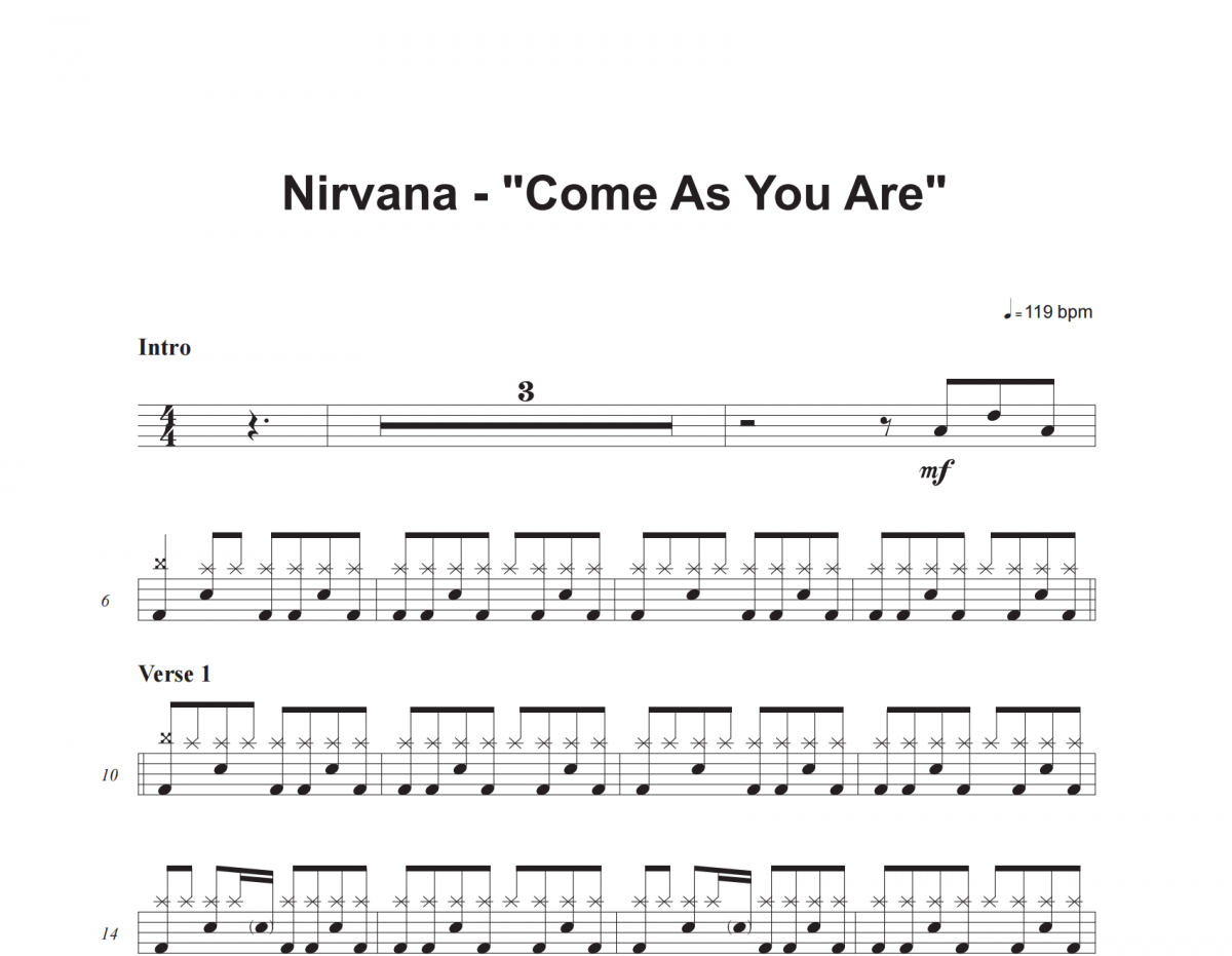 Nirvana-Come as you are架子鼓谱 老虎不说谎制谱