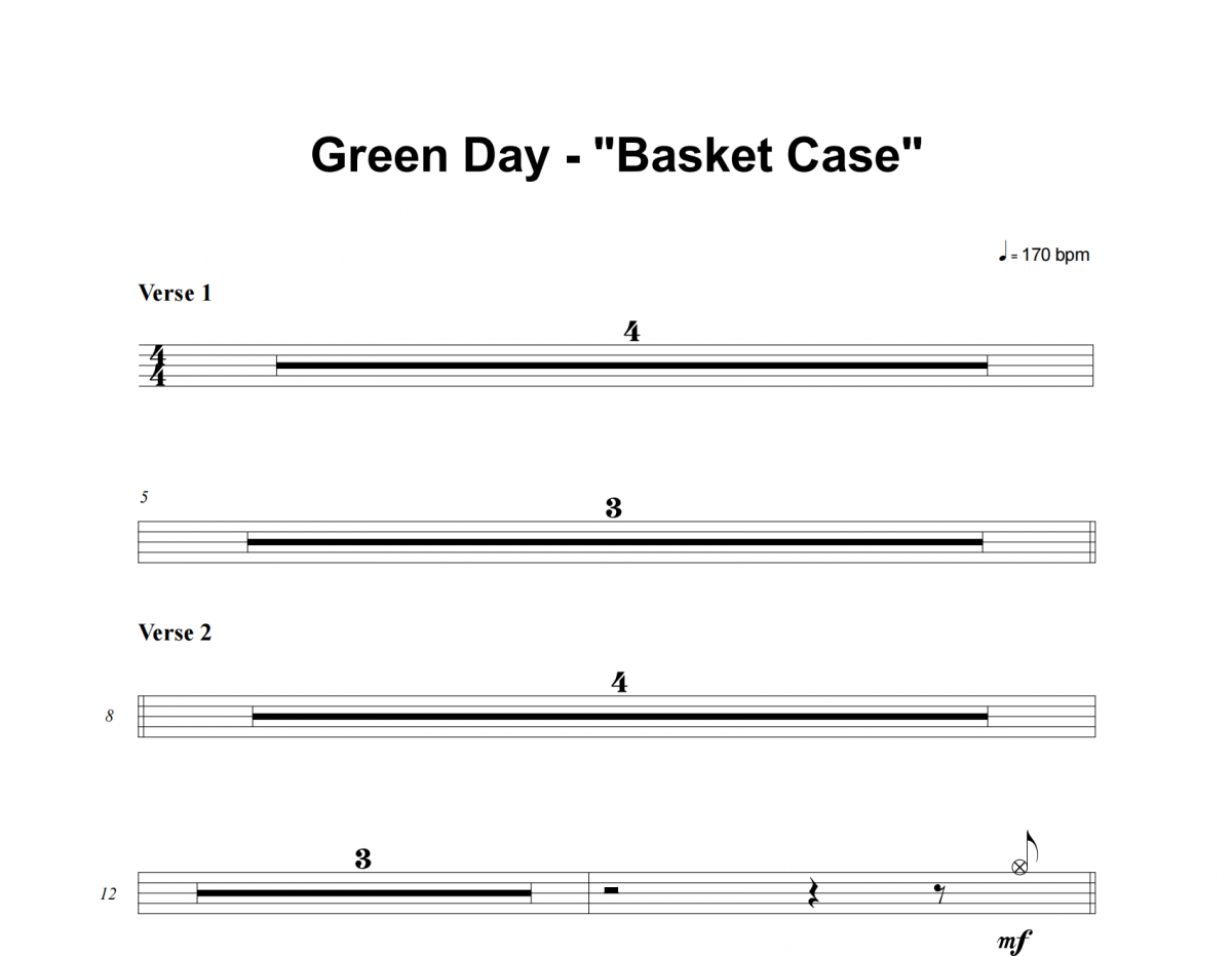 Green Day-Basket Case架子鼓谱 老虎不说谎制谱