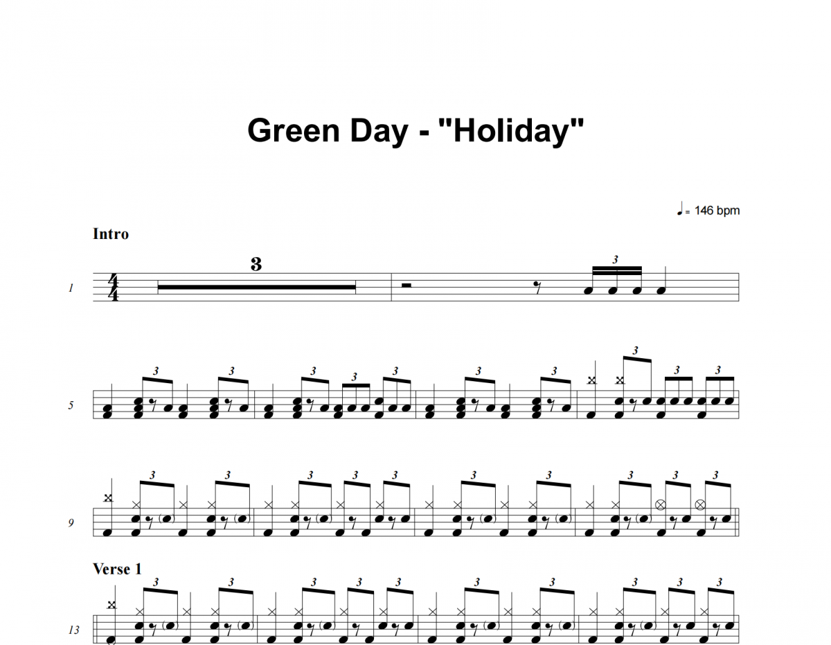 Green Day-Holiday架子鼓谱爵士鼓曲谱