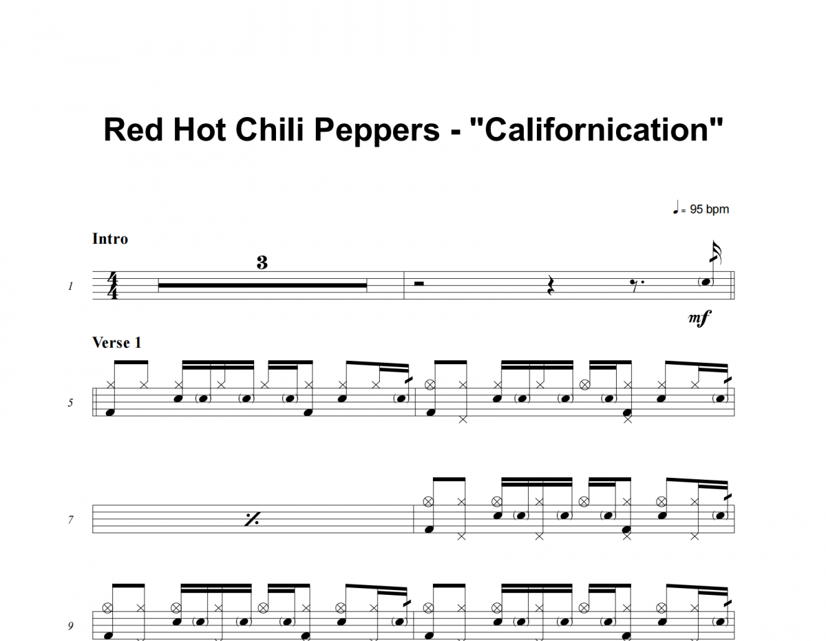 Red Hot Chili Peppers-Californication架子鼓谱爵士鼓曲谱
