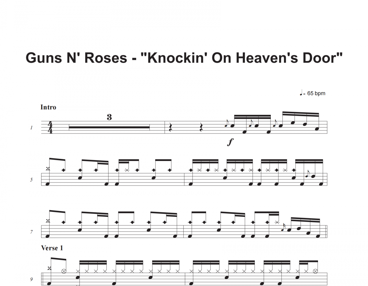 Guns N' Roses-Knockin' On Heaven's Door架子鼓谱爵士鼓曲谱