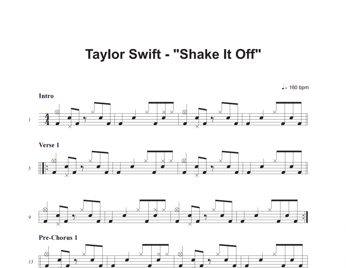 Taylor Swift-Shake It Off架子鼓谱爵士鼓曲谱