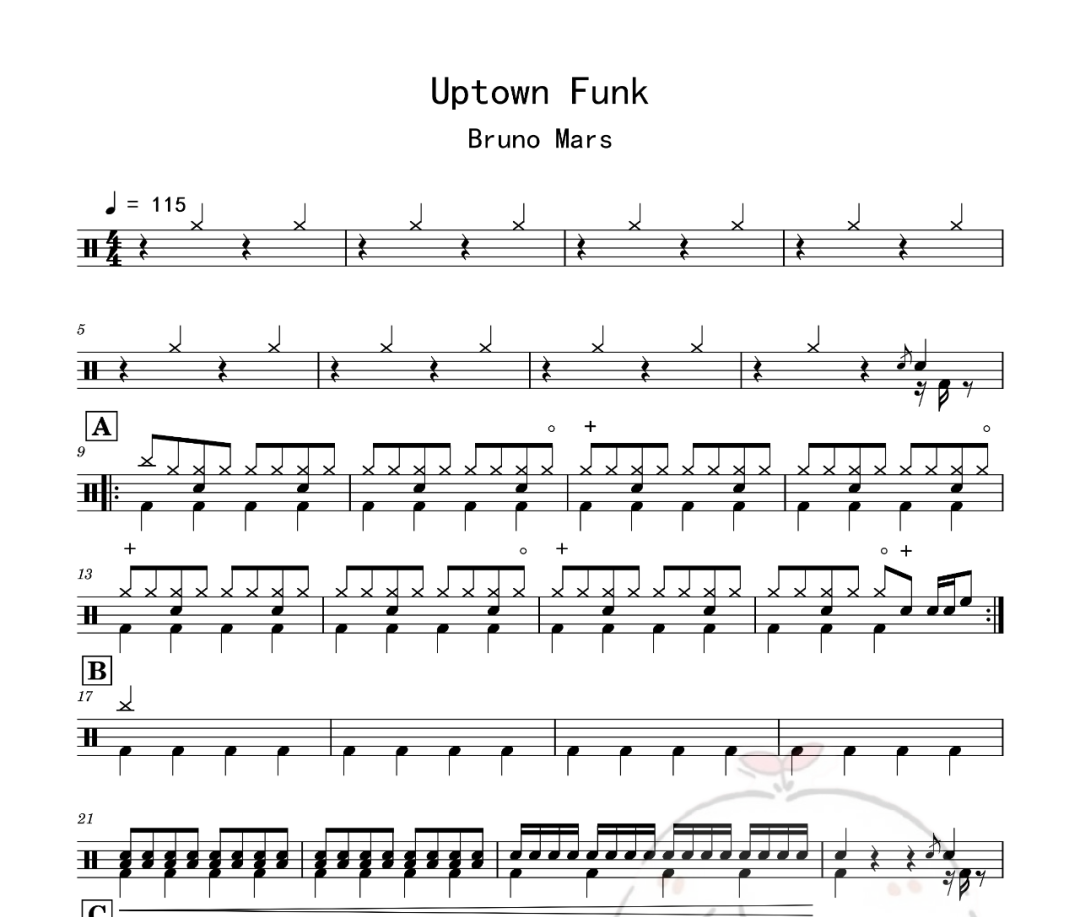 Mark Ronson、Bruno Mars-Uptown Funk (Explicit)架子鼓谱爵士鼓曲谱