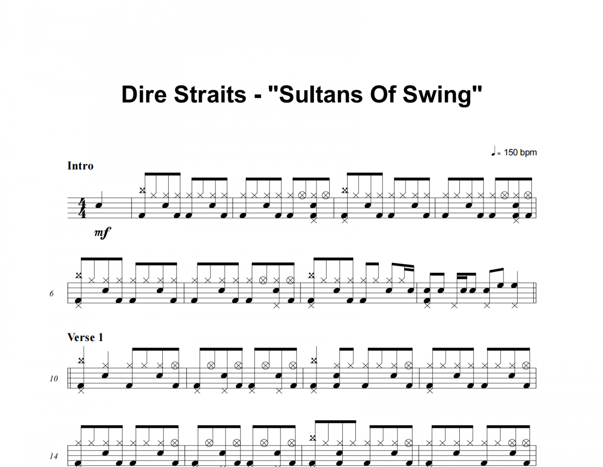 Dire Straits-Sultans Of Swing架子鼓谱爵士鼓曲谱