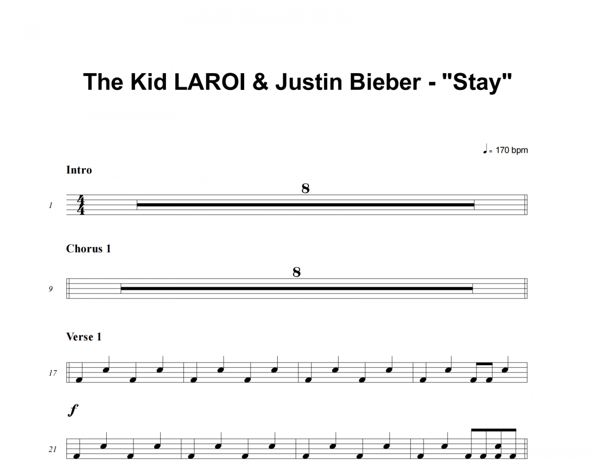 The Kid LAROI、Justin Bieber-STAY (Clean)（酷狗TOP500）架子鼓谱爵