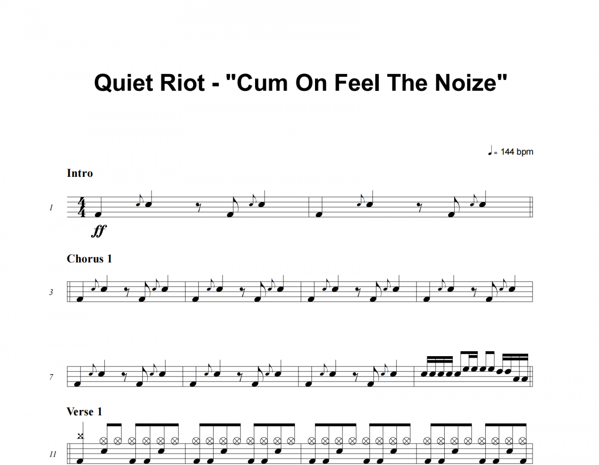 Quiet Riot-Cum On Feel The Noize架子鼓谱爵士鼓曲谱