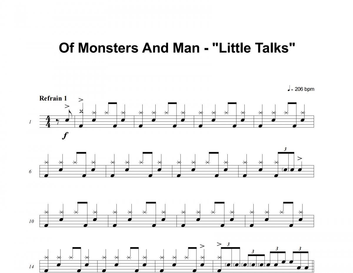 Of Monsters And Man-Little Talks架子鼓谱爵士鼓曲谱