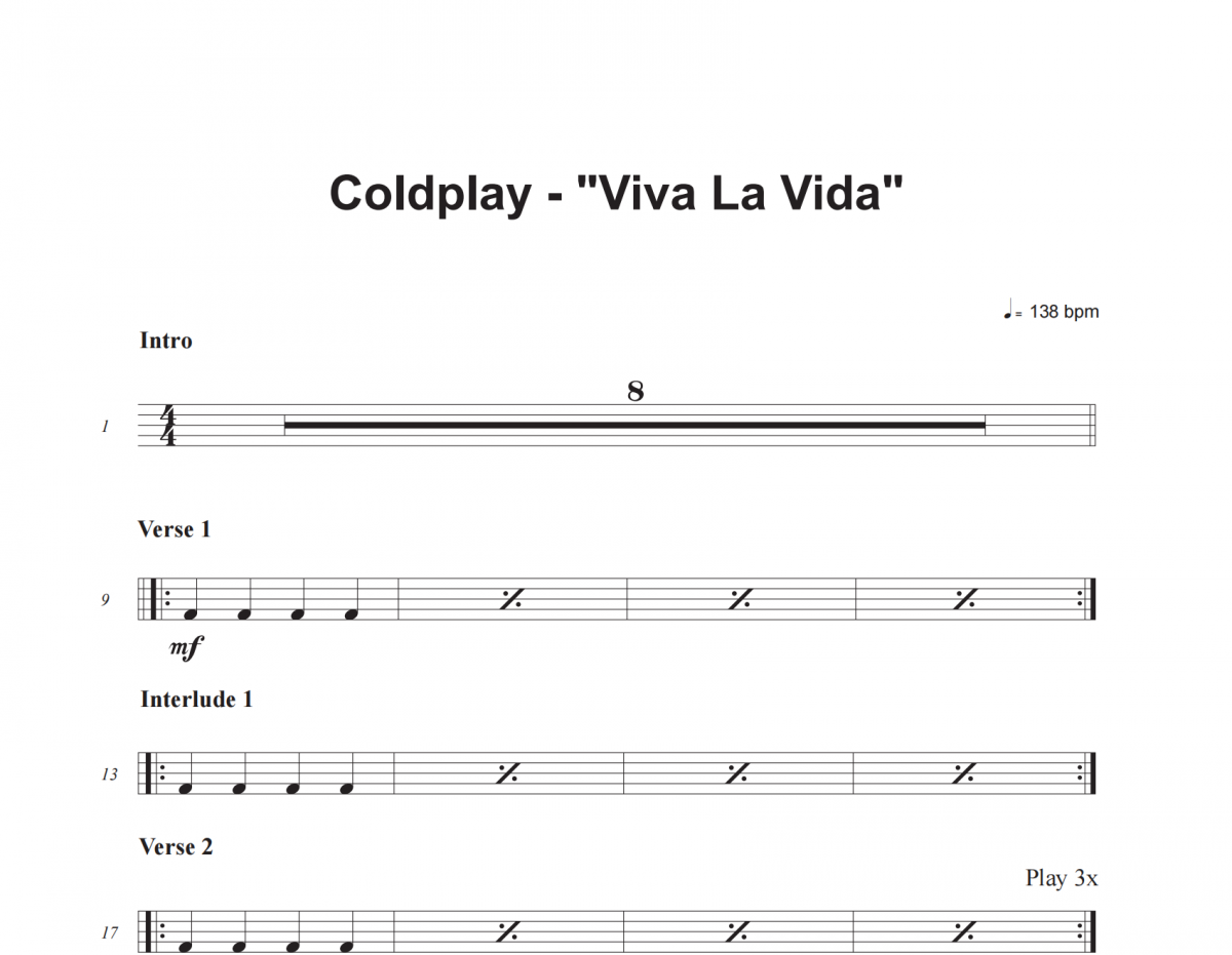 Coldplay-Viva La Vida架子鼓谱爵士鼓曲谱