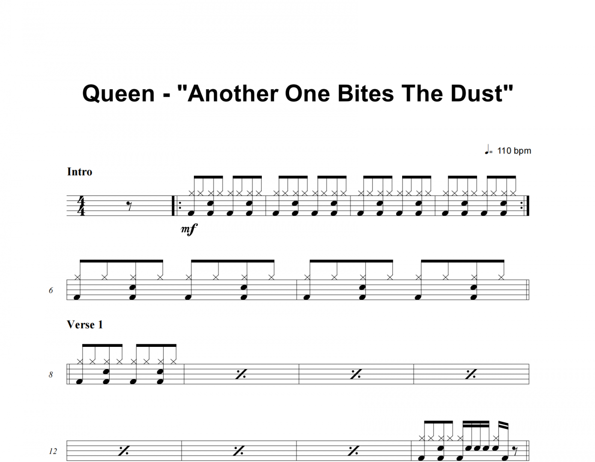Queen-Another One Bites The Dust架子鼓谱爵士鼓谱