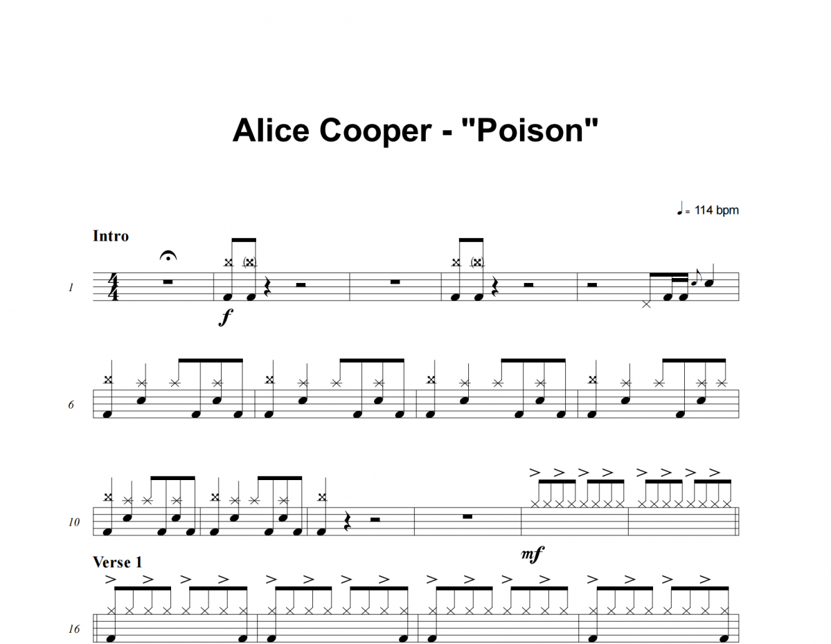 Alice Cooper-Poison架子鼓谱爵士鼓谱