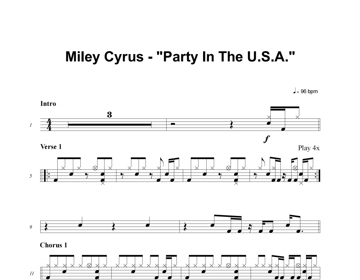 Miley Cyrus-Party In The U.S.A.架子鼓谱爵士鼓曲谱