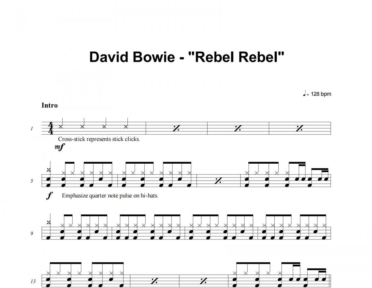 David Bowie-Rebel Rebel架子鼓谱爵士鼓曲谱