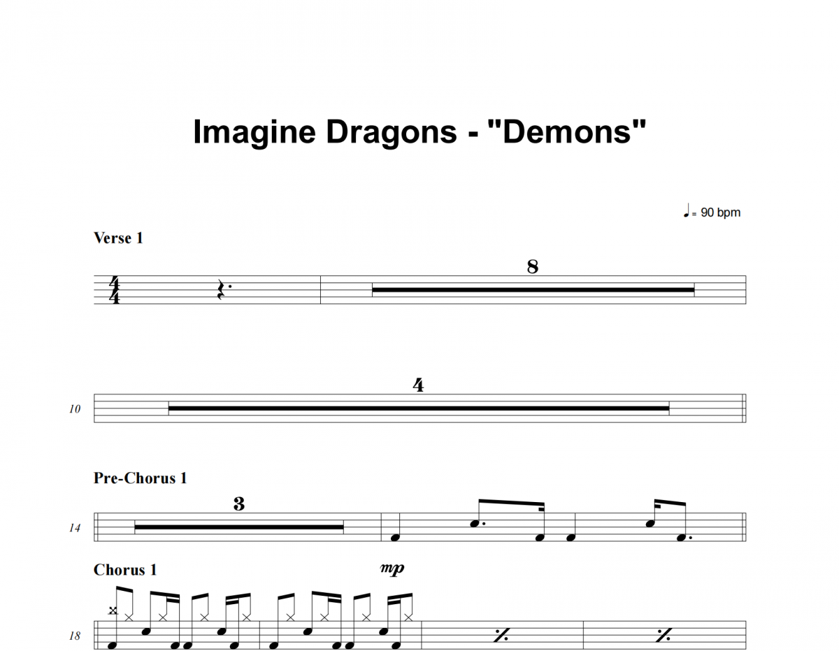 Imagine Dragons-Demons架子鼓谱爵士鼓曲谱