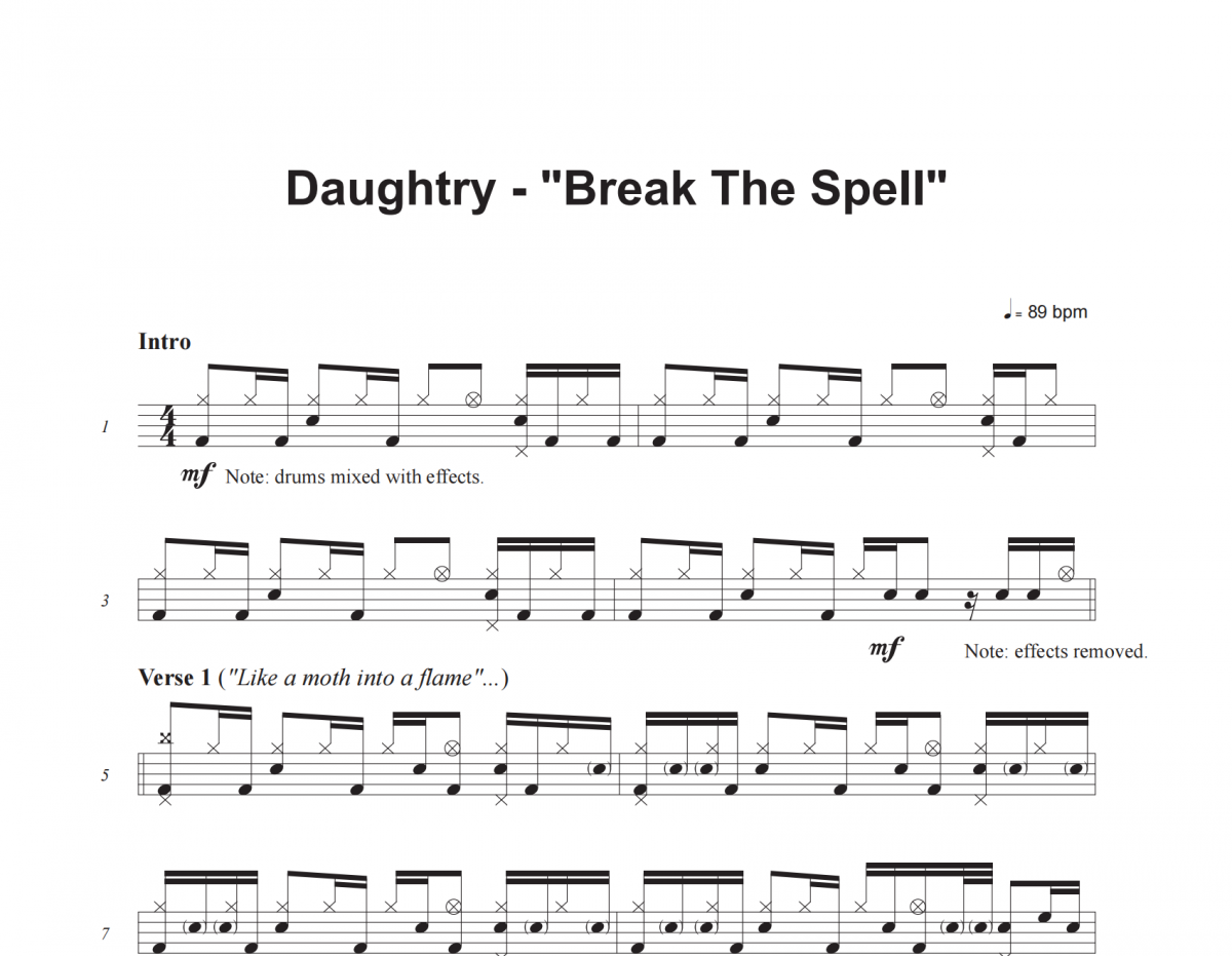 Daughtry-Break The Spell架子鼓谱爵士鼓谱