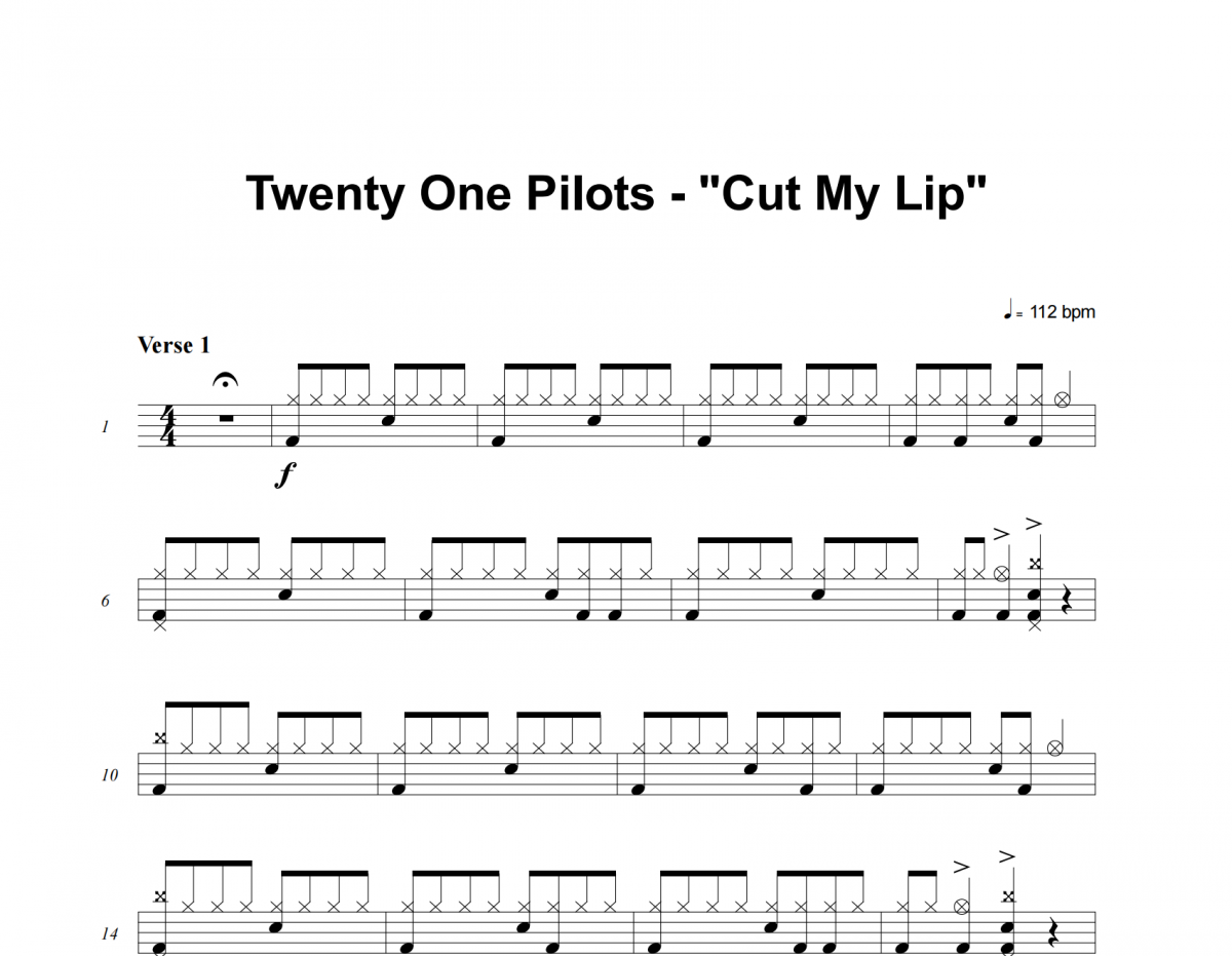 Twenty One Pilots-Cut My Lip架子鼓谱爵士鼓曲谱