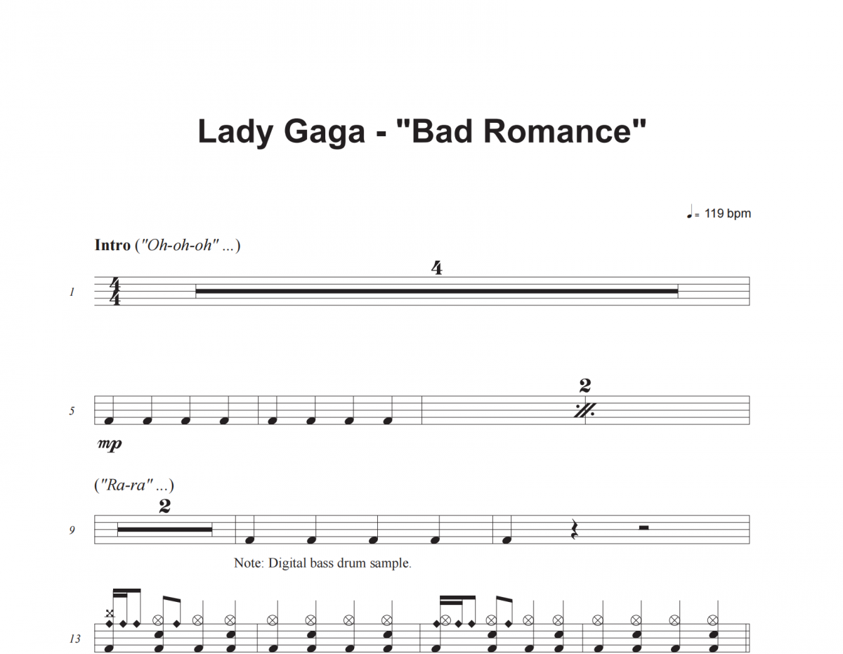 Lady Gaga-Bad Romance架子鼓谱