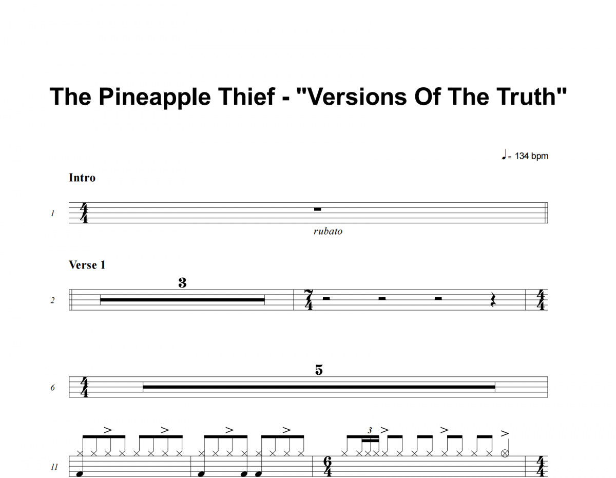 The Pineapple Thief-Versions Of The Truth架子鼓谱爵士鼓谱