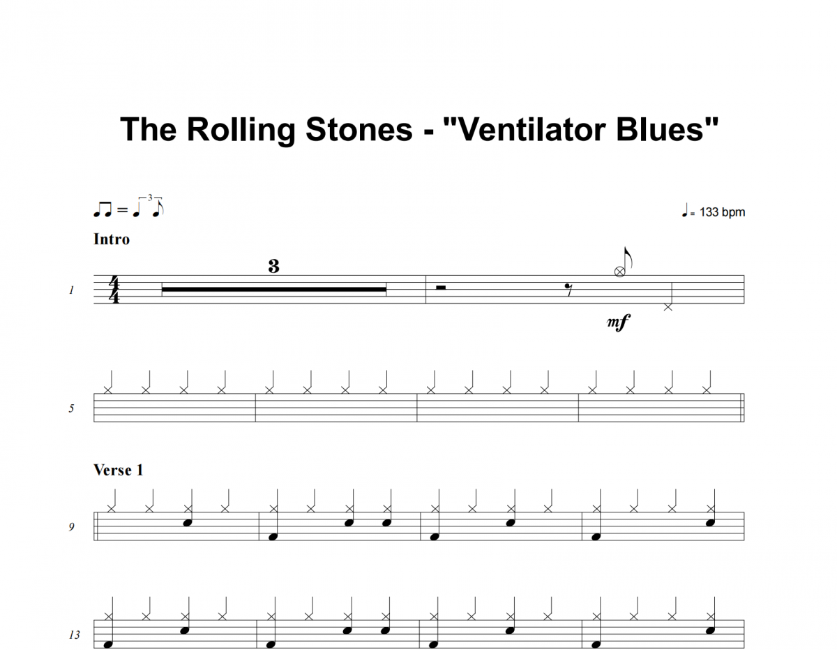 The Rolling Stones-Ventilator Blues架子鼓谱爵士鼓曲谱