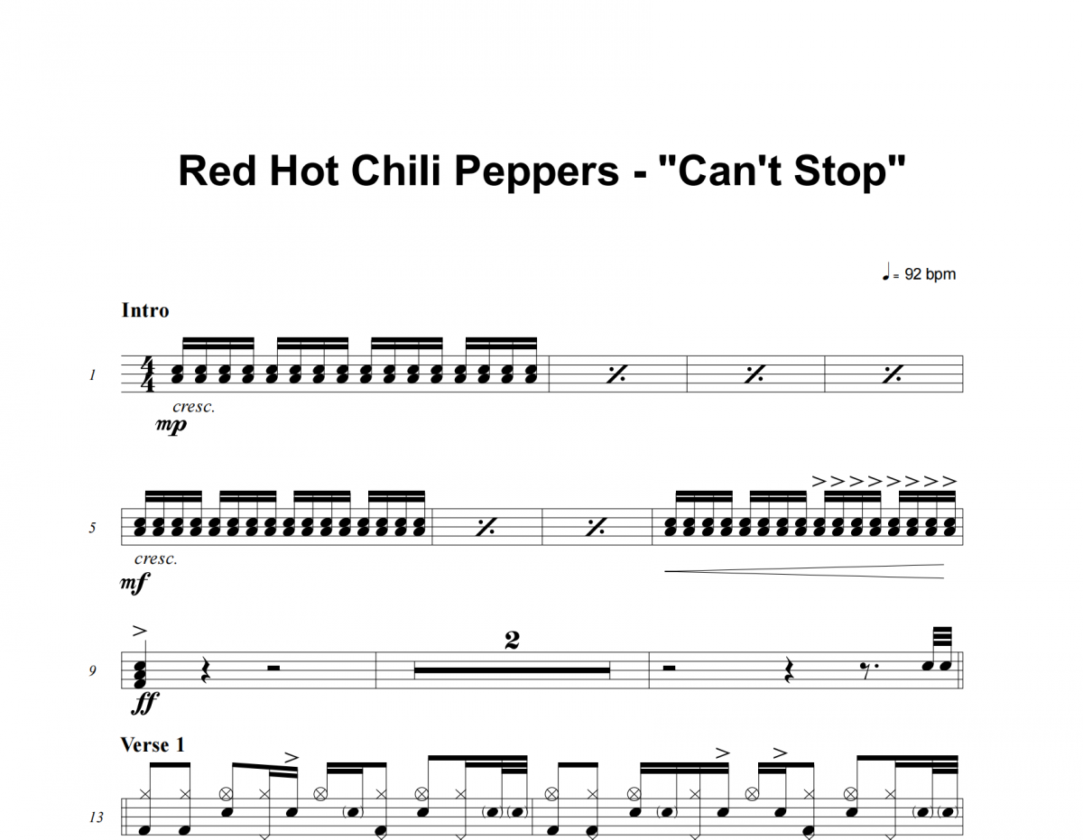 Red Hot Chili Peppers-Can't Stop架子鼓谱爵士鼓曲谱