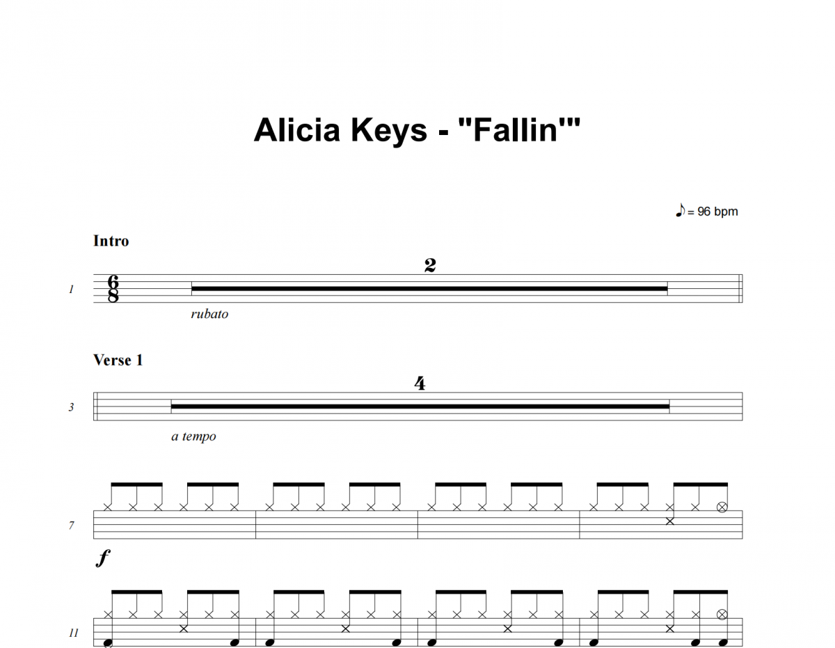 Alicia Keys-Fallin'架子鼓谱爵士鼓谱