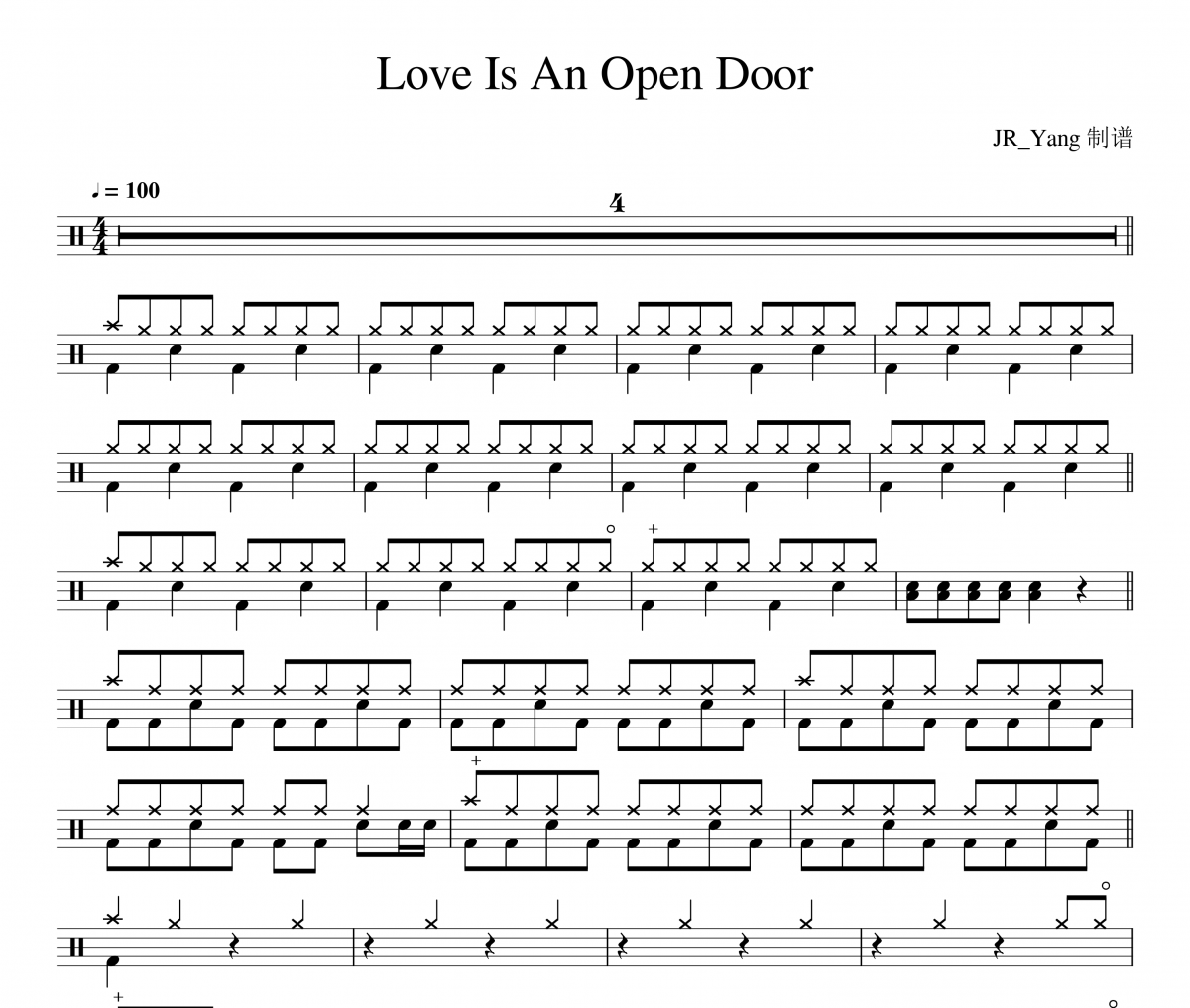 Santino Fontana/Kristen Bell-Love Is An Open Door架子鼓谱爵士鼓曲谱