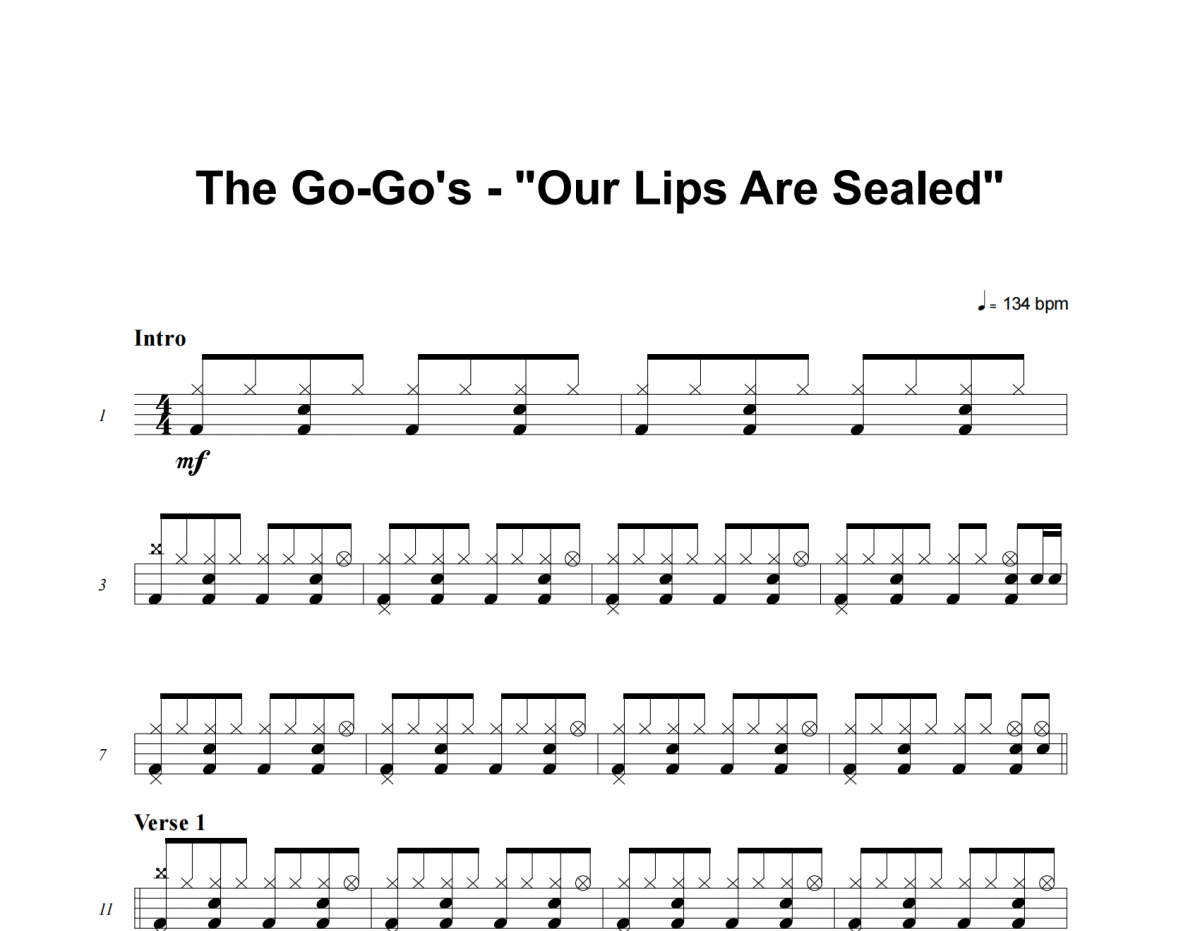 The Go-Go's-Our Lips Are Sealed架子鼓谱爵士鼓曲谱