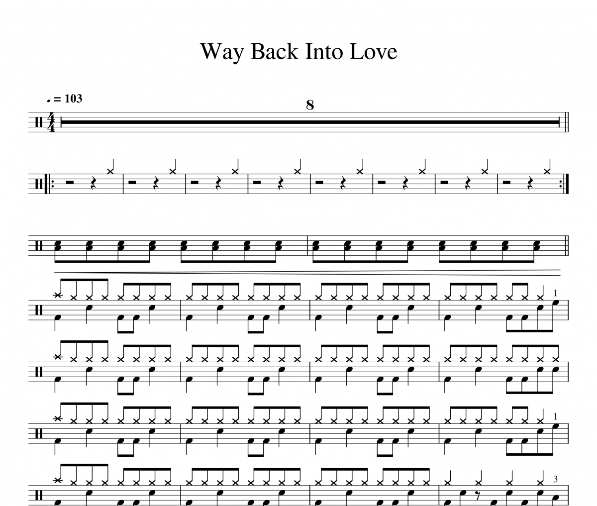Drew Barrymore/Hugh Grant-Way Back Into Love架子鼓谱爵士鼓谱