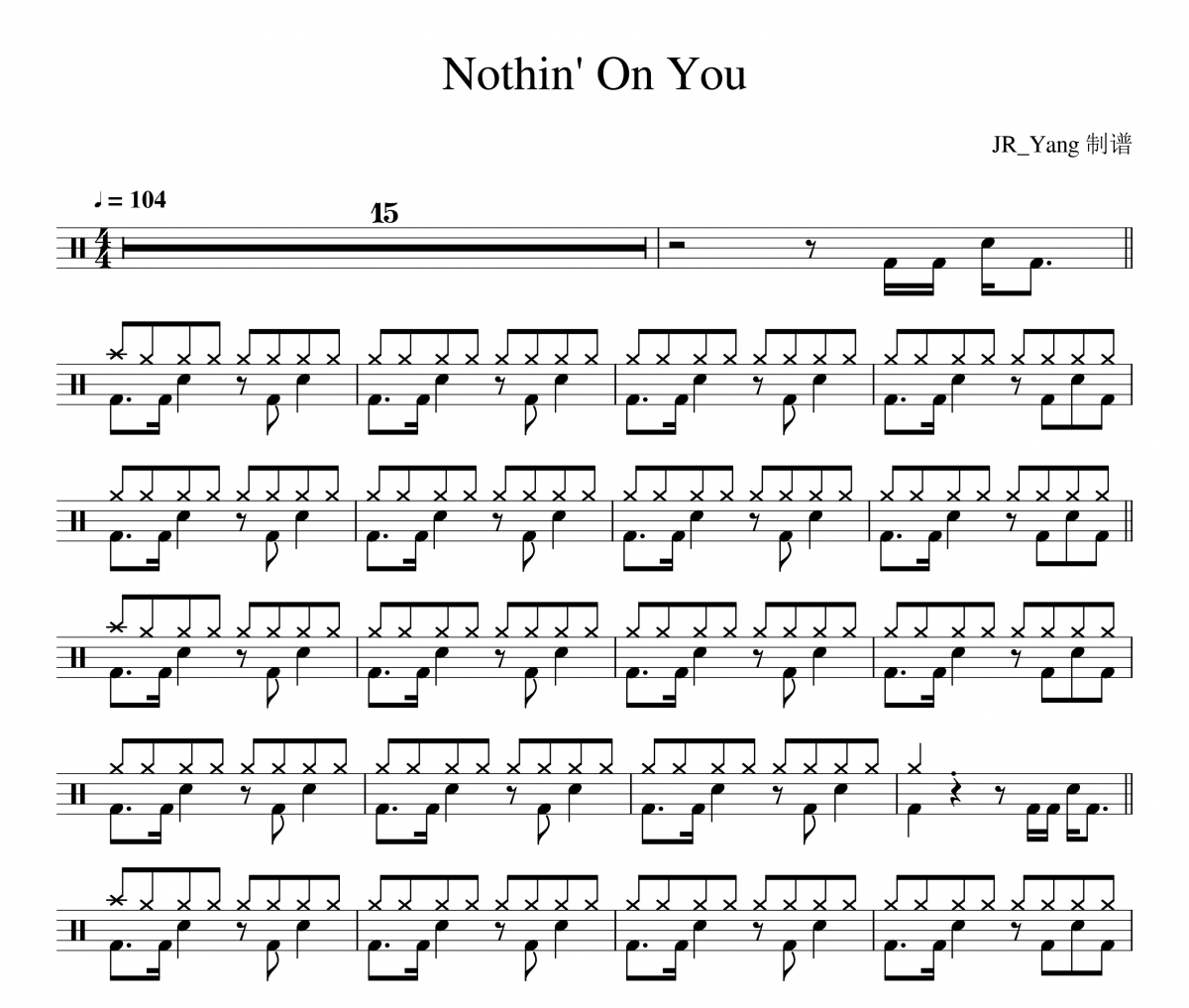 Nothin' On You鼓谱 Bruno Mars《Nothin' On You》架子鼓|爵士鼓|鼓谱