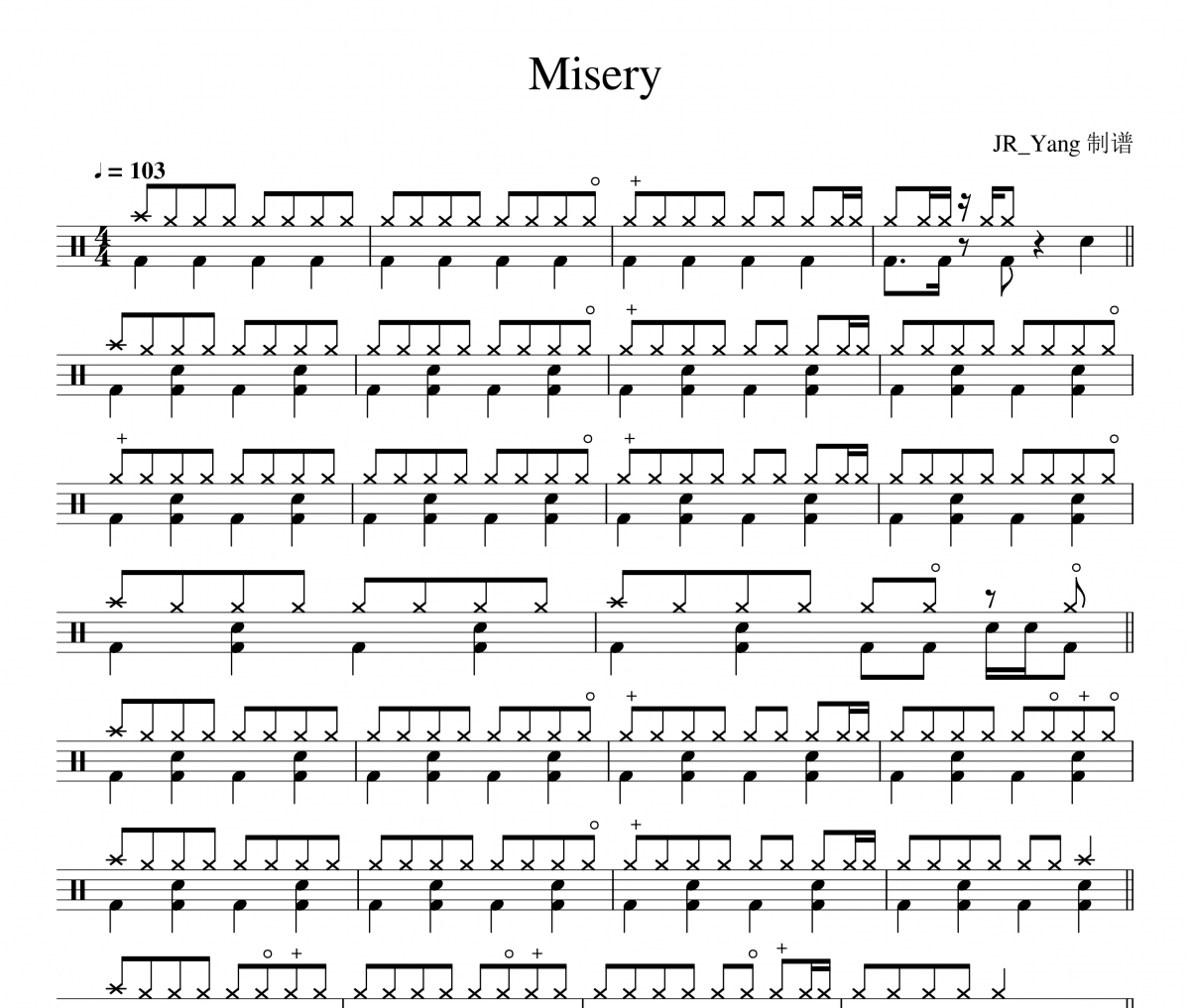 Misery鼓谱 Maroon 5《Misery》架子鼓|爵士鼓|鼓谱