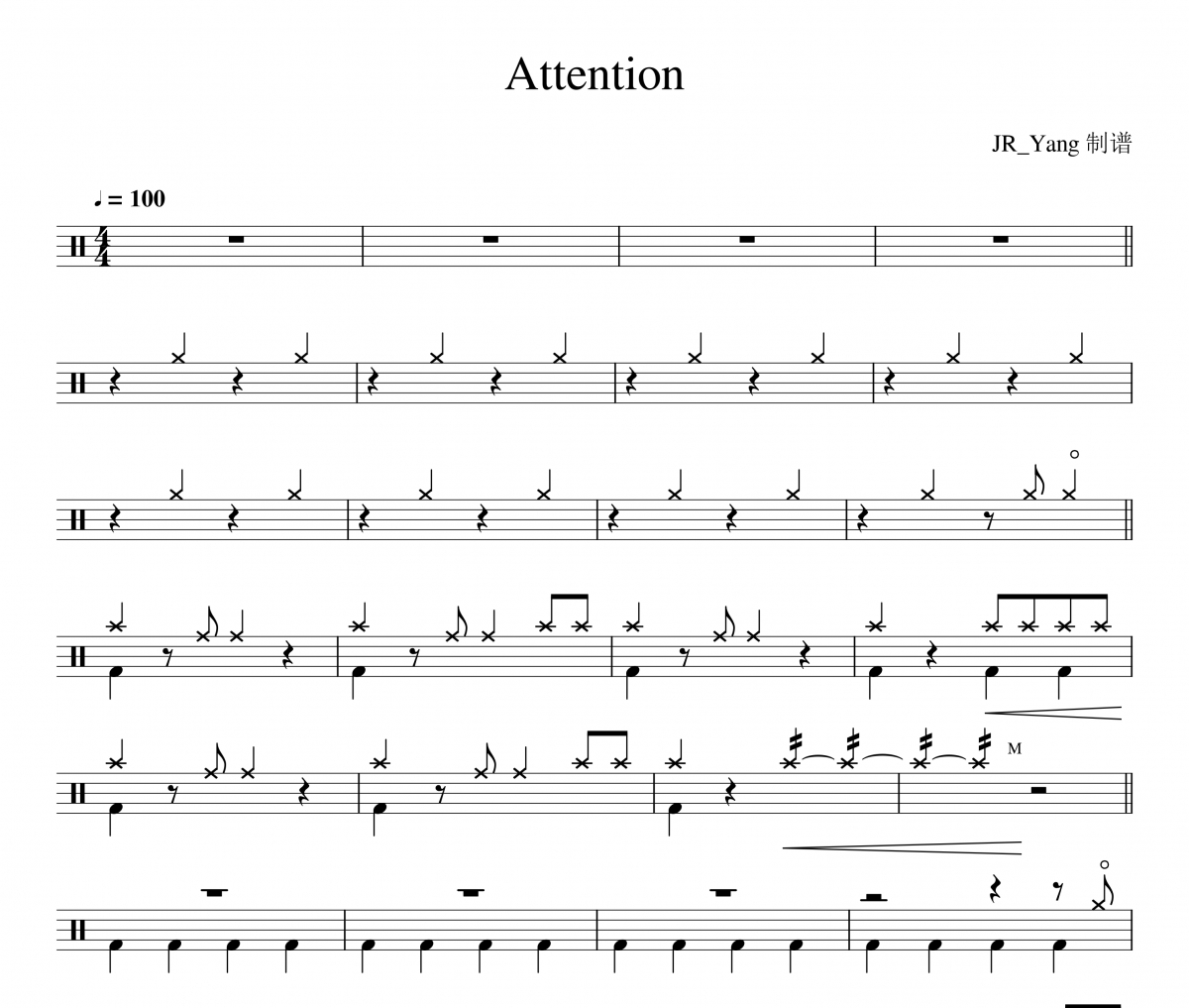 Attention鼓谱 Charlie Puth《Attention》架子鼓|爵士鼓|鼓谱