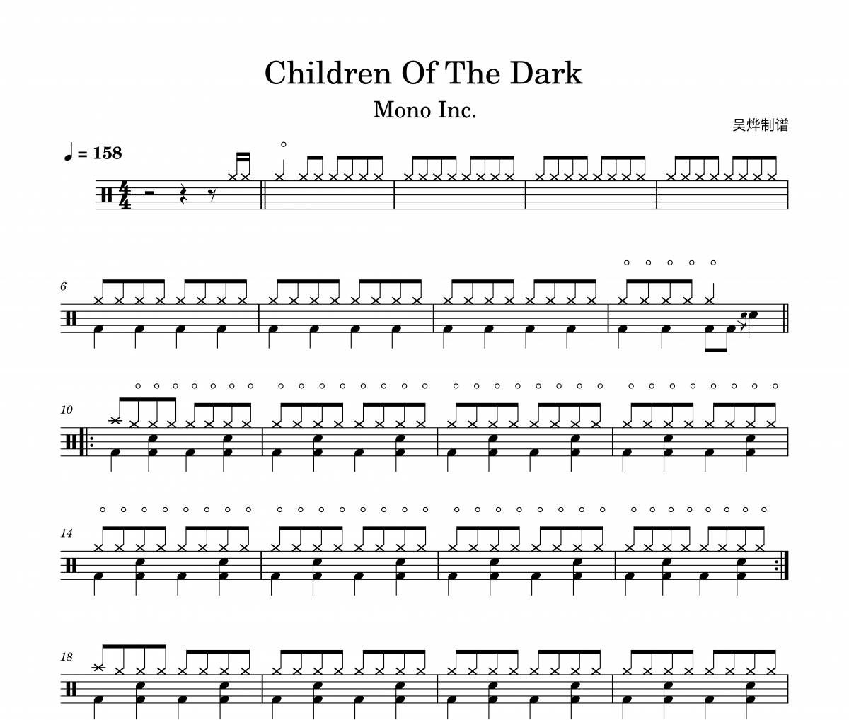 Mono Inc. /Martin Engler《Children Of The Dark》架子鼓谱+动态鼓谱视频