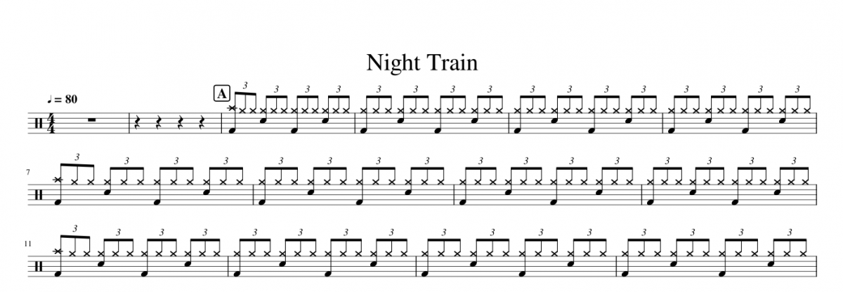 Night Train鼓谱 Marcelo Bach-Night Train架子鼓|爵士鼓|鼓谱+动态鼓谱视频