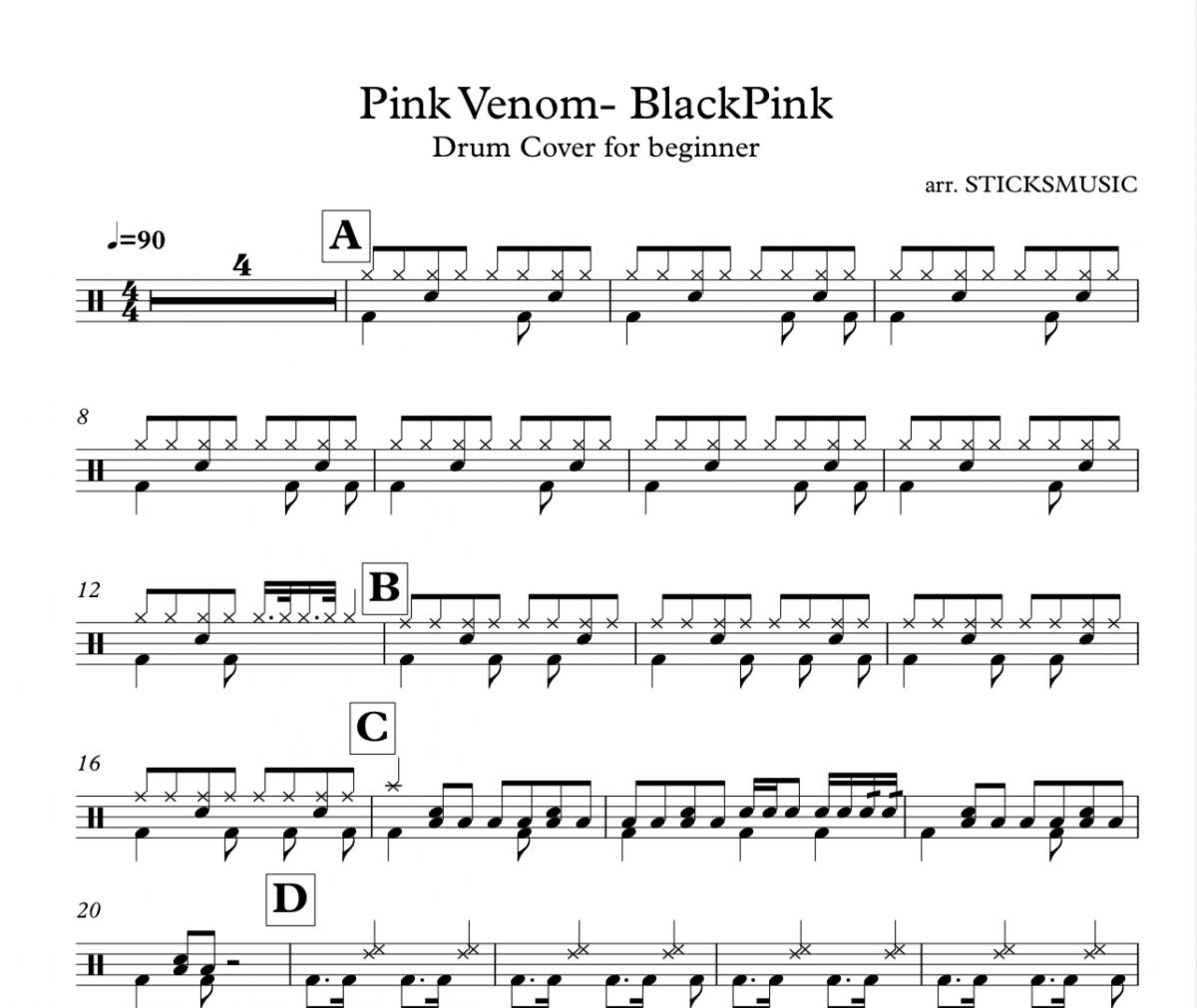 Pink Venom鼓谱 Black pink《Pink Venom》架子鼓|爵士鼓|鼓谱