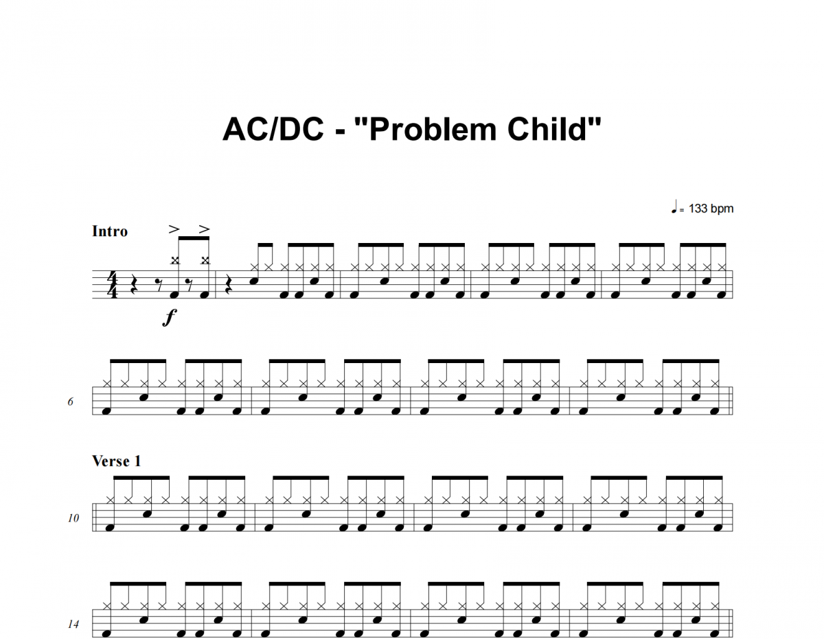 Problem Child鼓谱 ACDC《Problem Child》架子鼓鼓谱