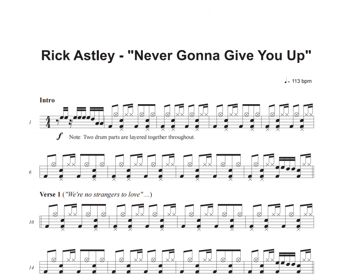 Rick Astley-Never Gonna Give You Up架子鼓|爵士鼓|鼓谱