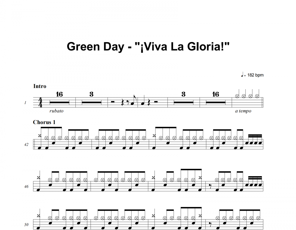 ¡Viva la Gloria!鼓谱 Green Day-¡Viva la Gloria!架子鼓|爵士鼓|鼓谱