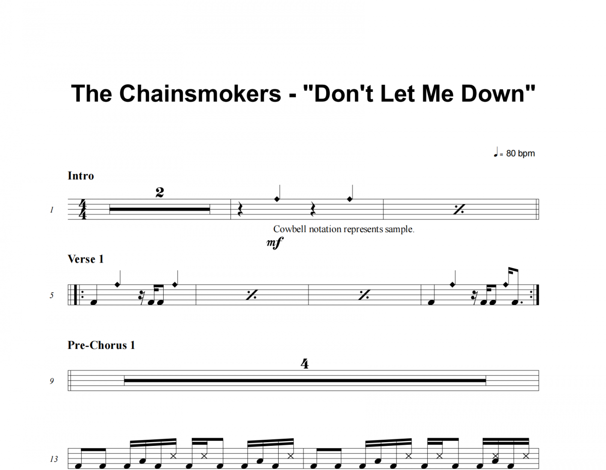 Don't Let Me Down鼓谱 The Chainsmokers-Don't Let Me Down架子鼓谱