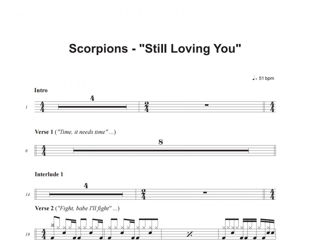 Still Loving You鼓谱 Scorpions《Still Loving You》架子鼓|爵士鼓|鼓谱