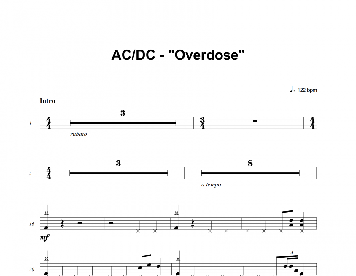 Overdose鼓谱 ACDC《Overdose》架子鼓|爵士鼓|鼓谱