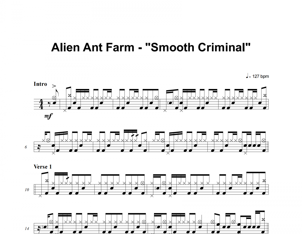 Smooth Criminal鼓谱 Alien Ant Farm《Smooth Criminal》架子鼓谱