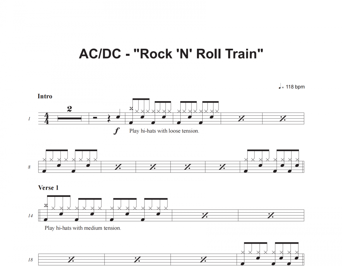 Rock 'N Roll Train鼓谱 ACDC-Rock 'N Roll Train架子鼓|爵士鼓|鼓谱