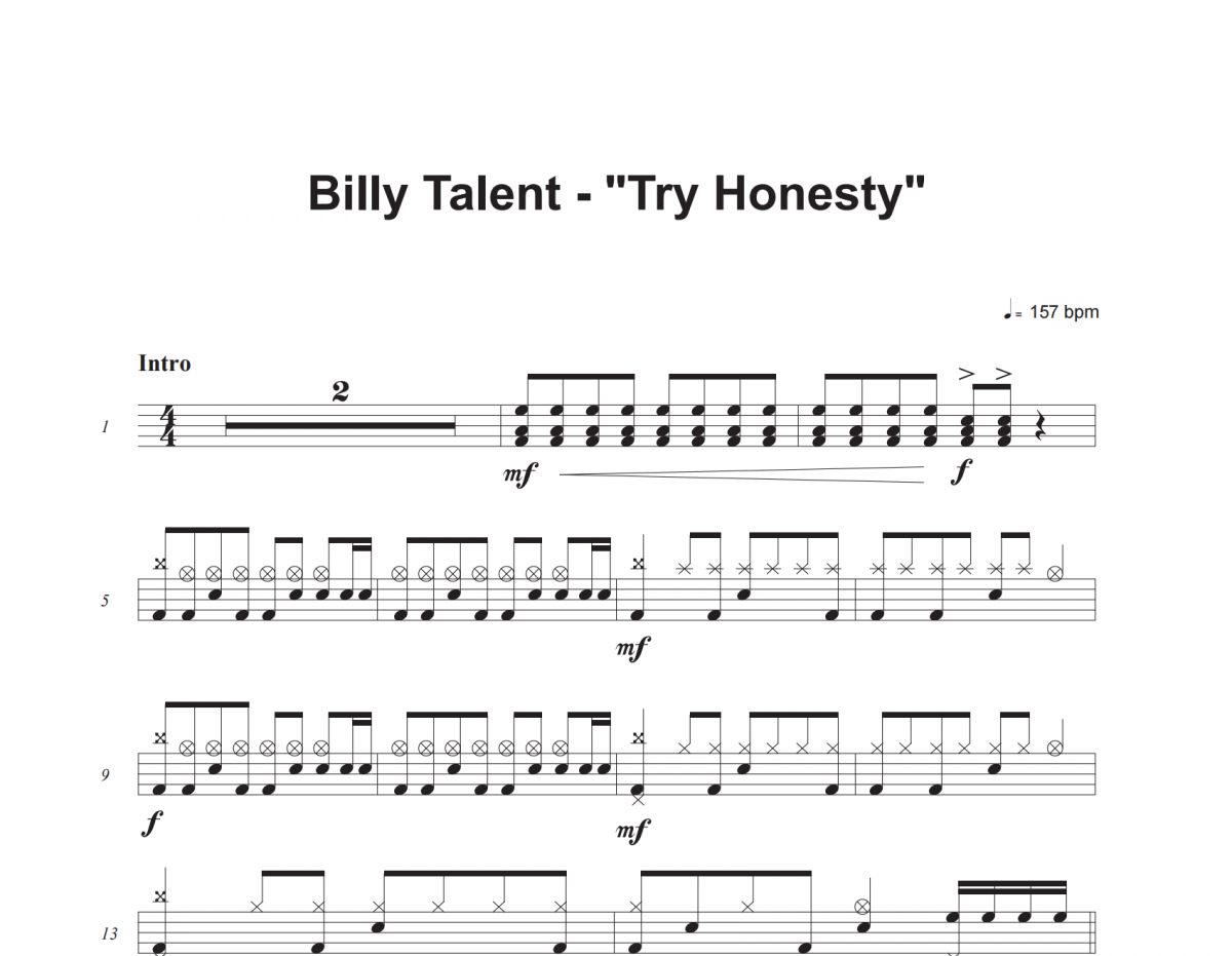 Billy Talent-Try Honesty(Radio Edit)架子鼓|爵士鼓|鼓谱