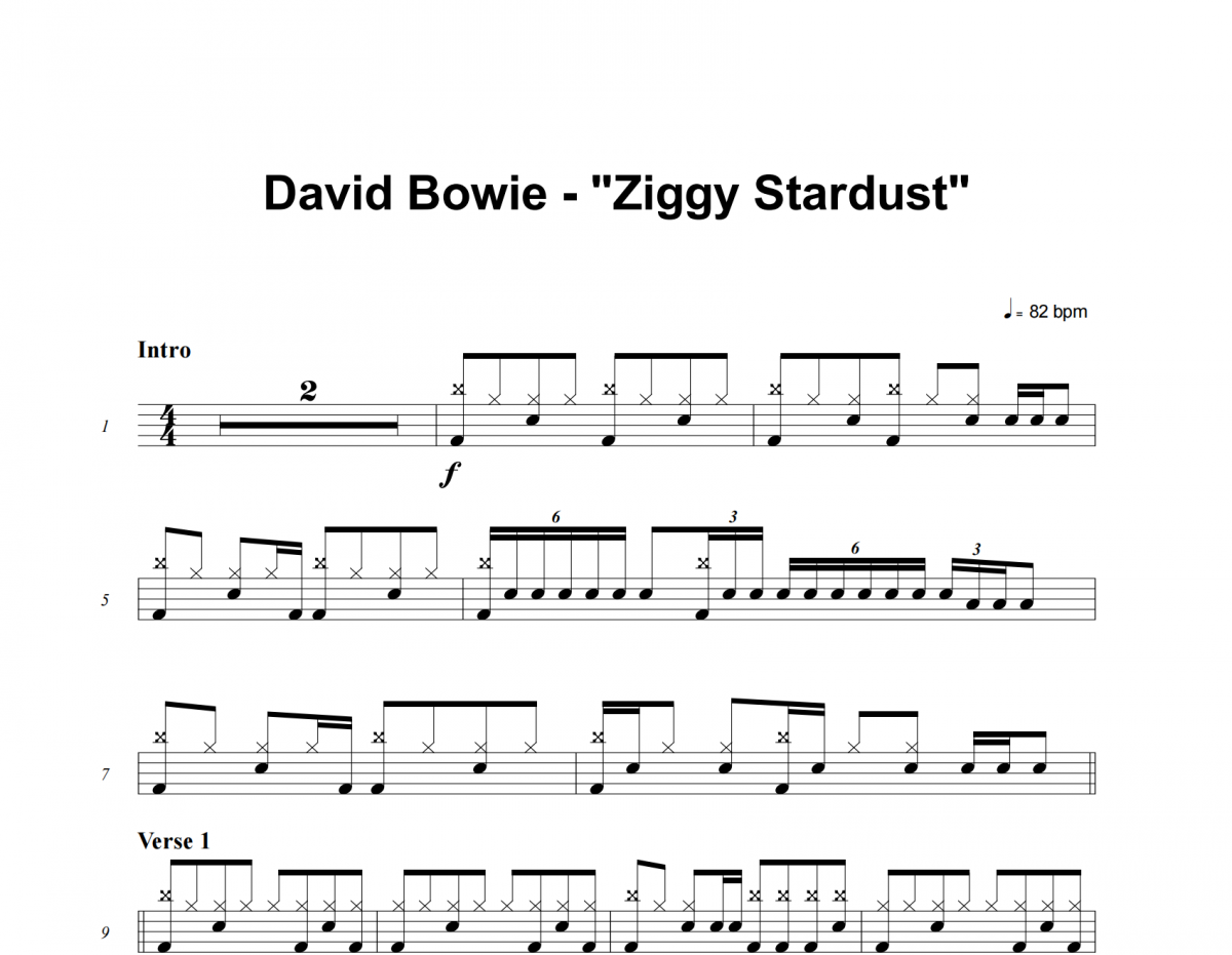 Ziggy Stardust鼓谱 David Bowie-Ziggy Stardust架子鼓|爵士鼓|鼓谱