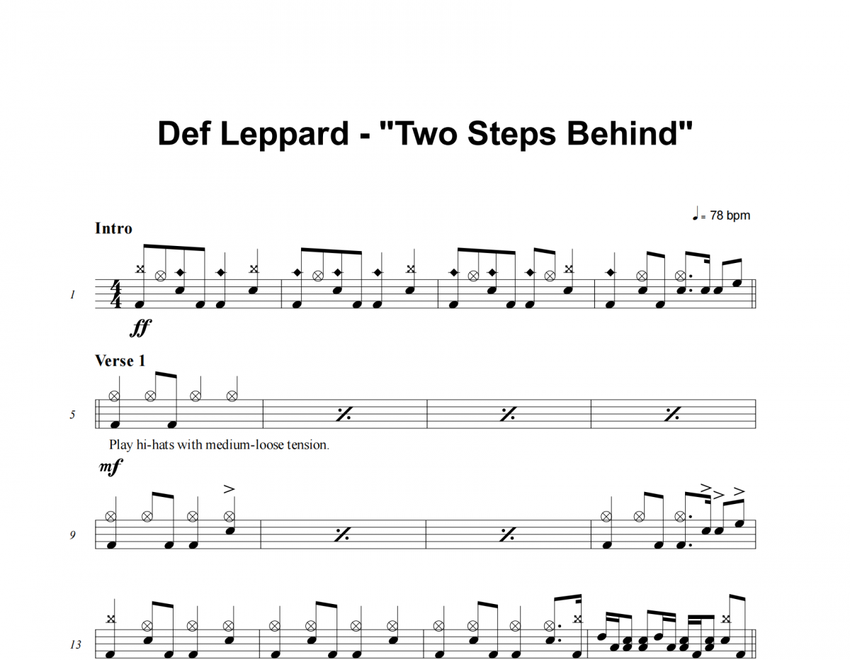 Two Steps Behind鼓谱 Def Leppard-Two Steps Behind架子鼓谱